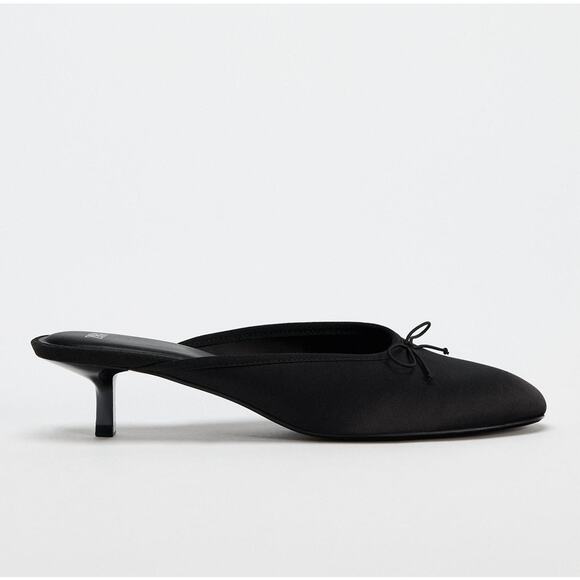 ZARA Embellished Bow Detail Mules NWT – Black Satin Heeled Slides, Sz 7.5 - Picture 16 of 16